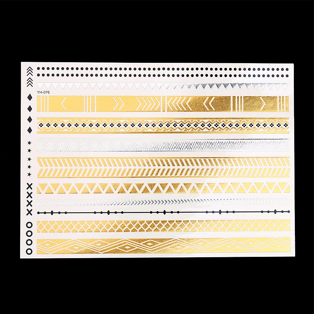 

1PC Temporary Flash Metallic Tattoo Gold Silver Bracelet Jewelry Pattern Design YH-076 Henna Indian Tattoo Sticker for Women Men