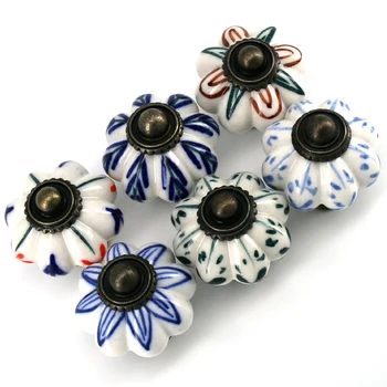 1x Hand Painted Pumpkin Shape Kitchen Cabinet Door Pull Handle Cupboard Drawer Ceramic Knobs 33mm38mm