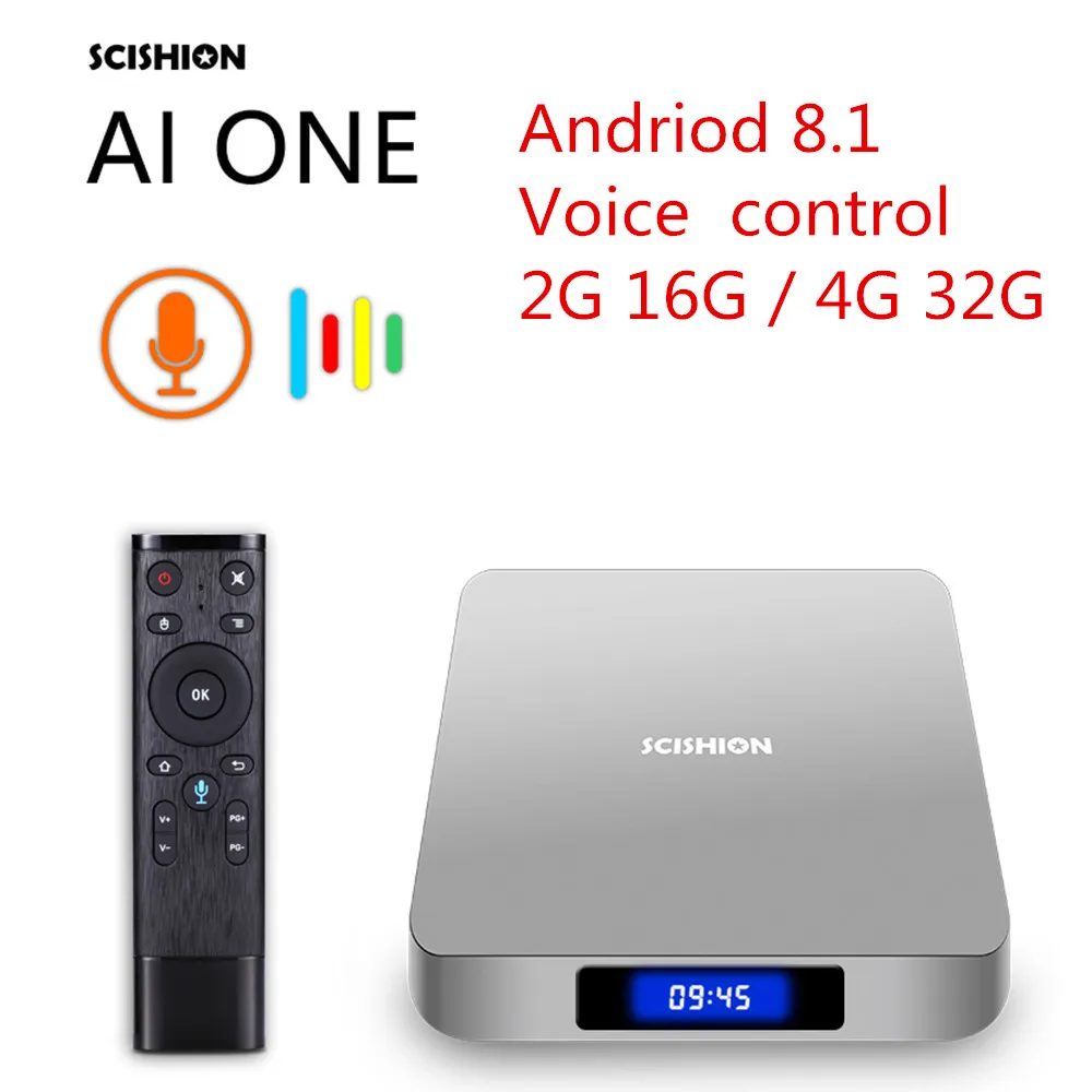 SCISHION AI ONE Android 8.1 Smart TV Box Rockchip 3328 2GB RAM + 16GB ROM 2.4G WiFi USB3.0 BT4.0 Set Top With Voice Control | Электроника
