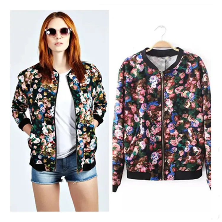 Full Sleeve Polyester Flowers Print Casual Coats And Jackets For Women