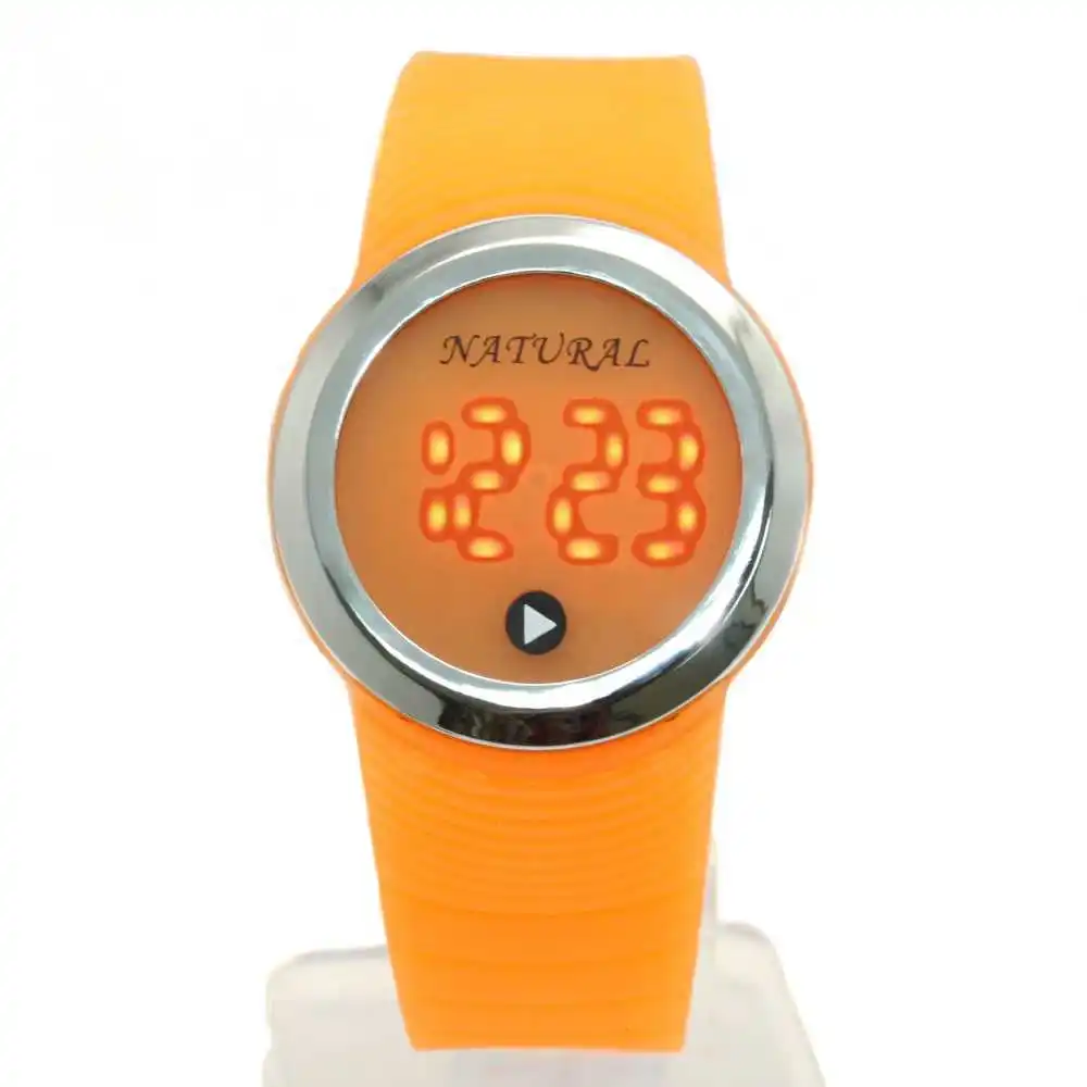 ALEXIS DW418H PNP блестящие серебряные часы со светодиодным силиконовым оранжевым