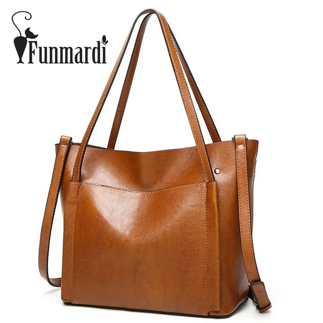 Funmardi Luxury Oil Wax Leather Bags New Fashion Pu Women S Handbag Funmardi Luxury Oil Wax Leather Bags New Fashion Pu Women S Handbag Simple Brand Design Shoulder Bag
