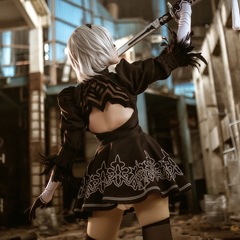 Аниме NieR: Automata Косплей йорха тип А № 2 Костюмы 2b одежда на Хэллоуин униформа ткань