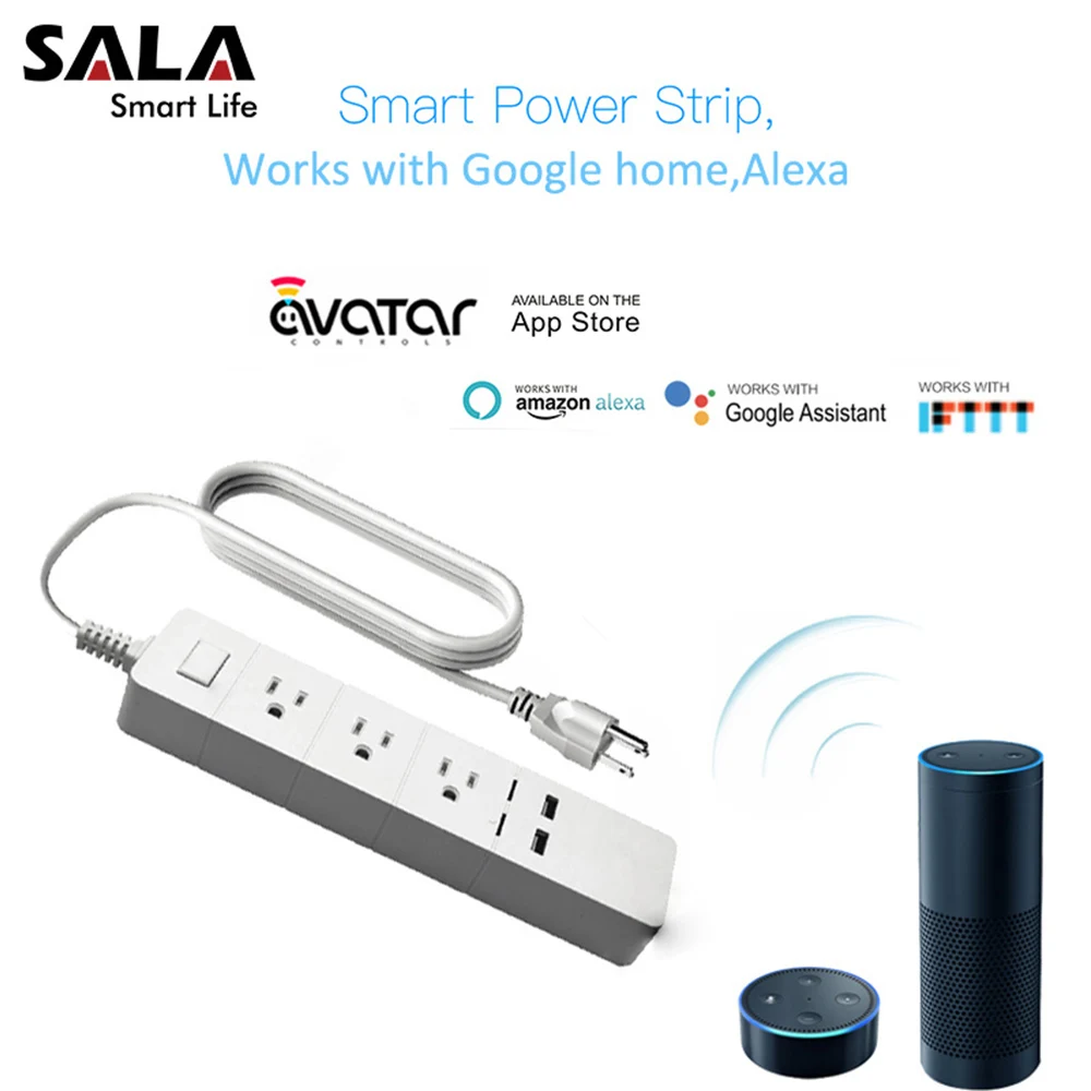 

Smart Home Power Strip Socket Wifi Remote Wireless Controller 3 AC Port Plug 2 USB Ports with Alexa/Google Remote Control Switch
