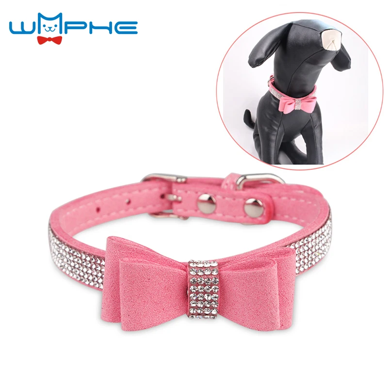 7 Colors Full Rhinestone Soft Seude Leather Dog Collar Bling Padded Bow Knot Puppy Cat Pet Collar For Small Medium Breeds XS S 7 Colors Full Rhinestone Soft Seude Leather Dog Collar Bling Padded Bow Knot Puppy Cat Pet Collar For Small Medium Breeds XS S