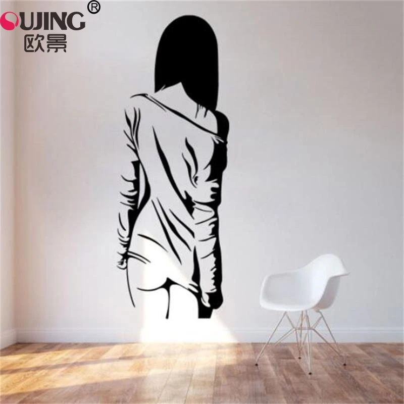 Black Sexy Woman Back View Portrait Wall Sticker Bedroom Living Room Decoration Wallpaper Carved Removable Vinyl Art Decals | Дом и сад