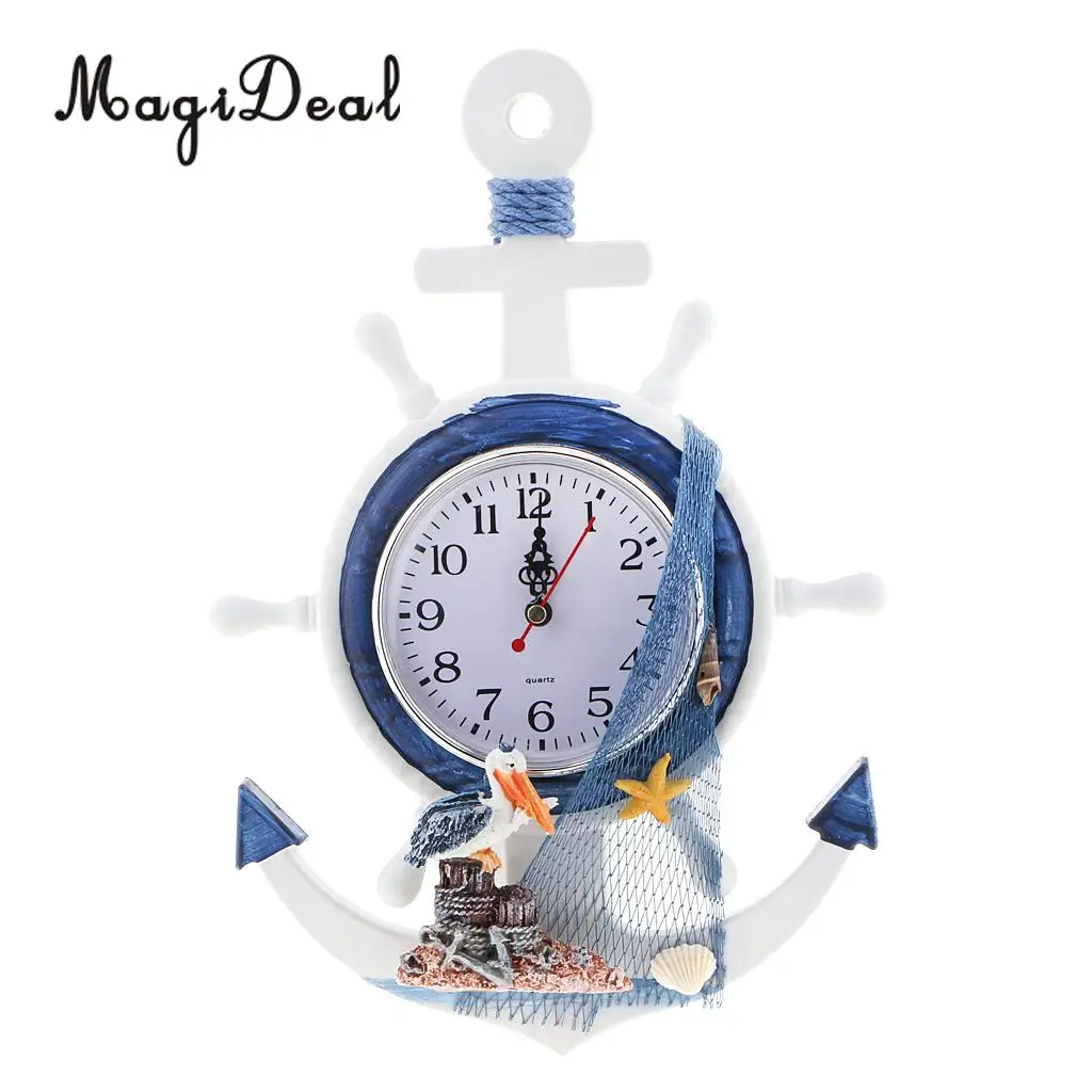 MagiDeal Sea Beach Naudical Themed Anchor Clock Wall Hanging Decor Ornament Home Time 
