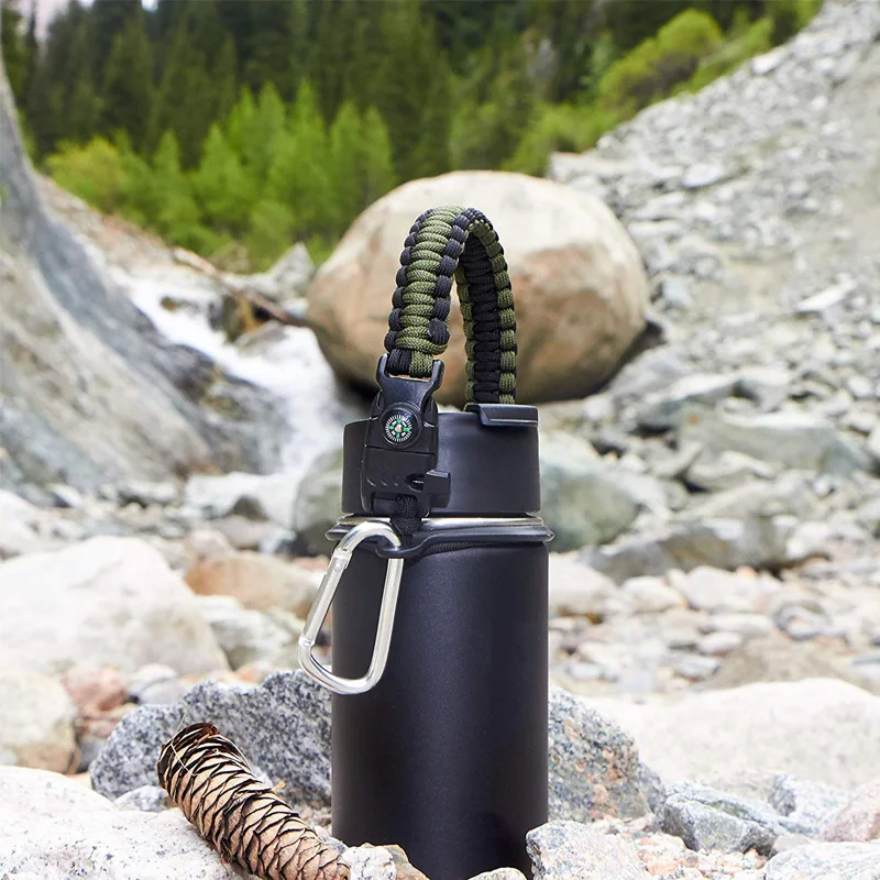 Paracord مقبض ل هيدرو قارورة المياه زجاجة بقاء مع السلامة حلقة حلقة تسلق البوصلة يناسب واسعة الفم زجاجات 12 oz إلى 64 oz Paracord مقبض ل هيدرو قارورة المياه زجاجة بقاء مع السلامة حلقة حلقة تسلق البوصلة يناسب واسعة الفم زجاجات 12 oz إلى 64 oz