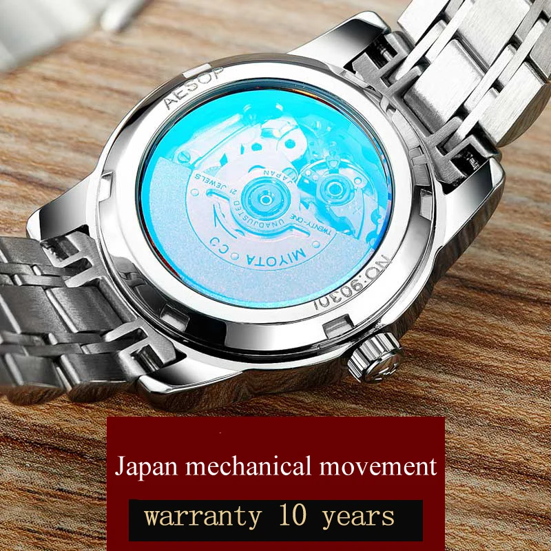 AESOP Women watches Ladies Japanese movement Automatic Mechanical Stainless Steel Auto Date Week Display Luminous relogio Clock