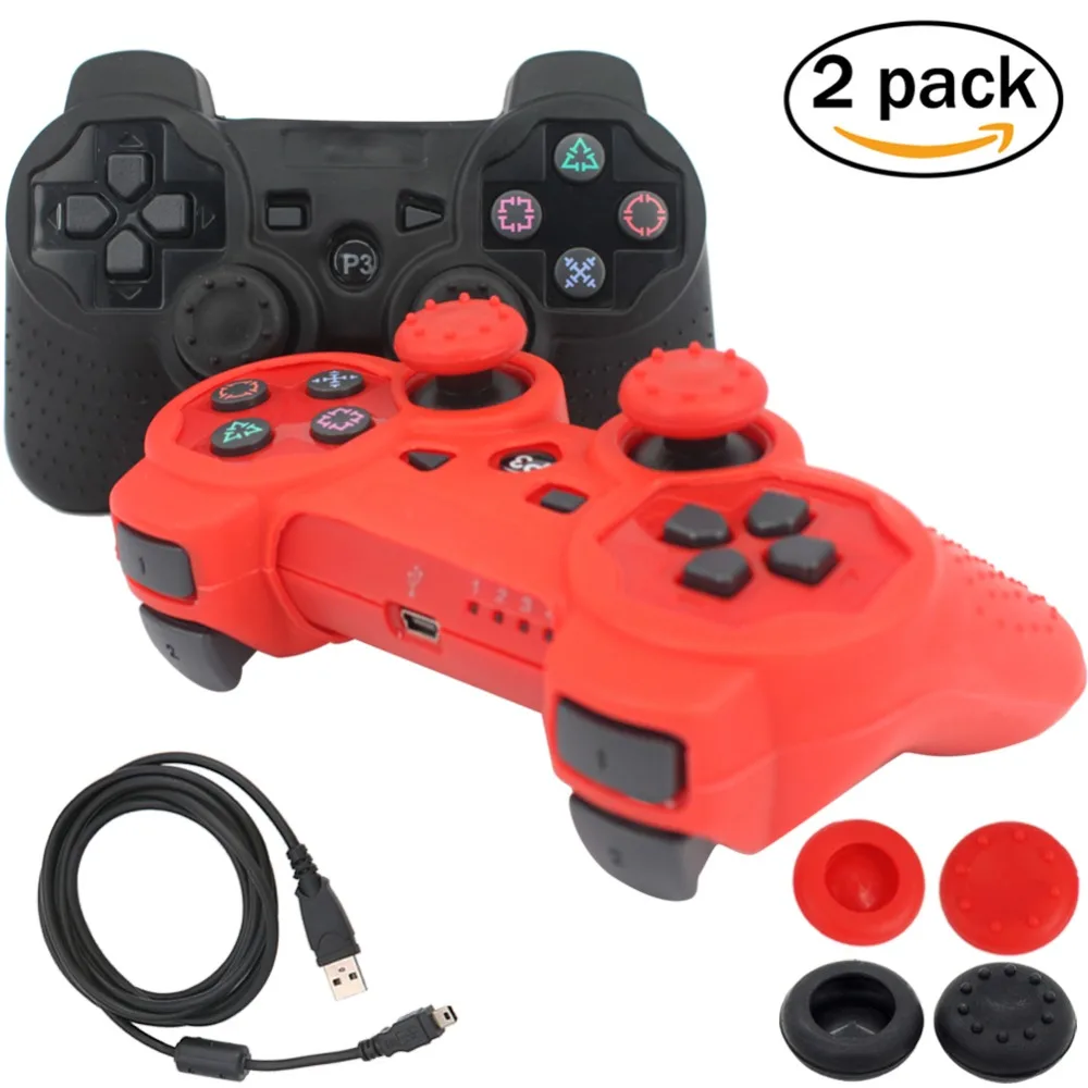blueloong 2pcs Black and Red Color Wireless Bluetooth Joystick font b Gamepad b font For Playstation