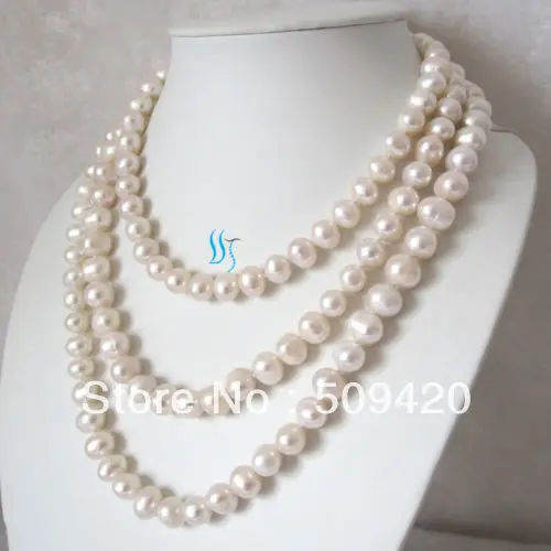 

~~ Free Shipping65" 9-10mm White Freshwater Pearl Necklace Cultured Natural Color Without Clasp