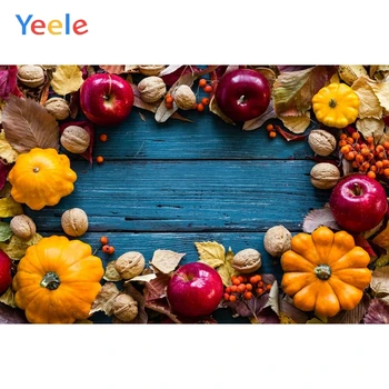 

Yeele Wooden Board Pumpkin Apples Walnut Leaves Food Thanksgiving Photography Background Photographic Backdrops for Photo Studio
