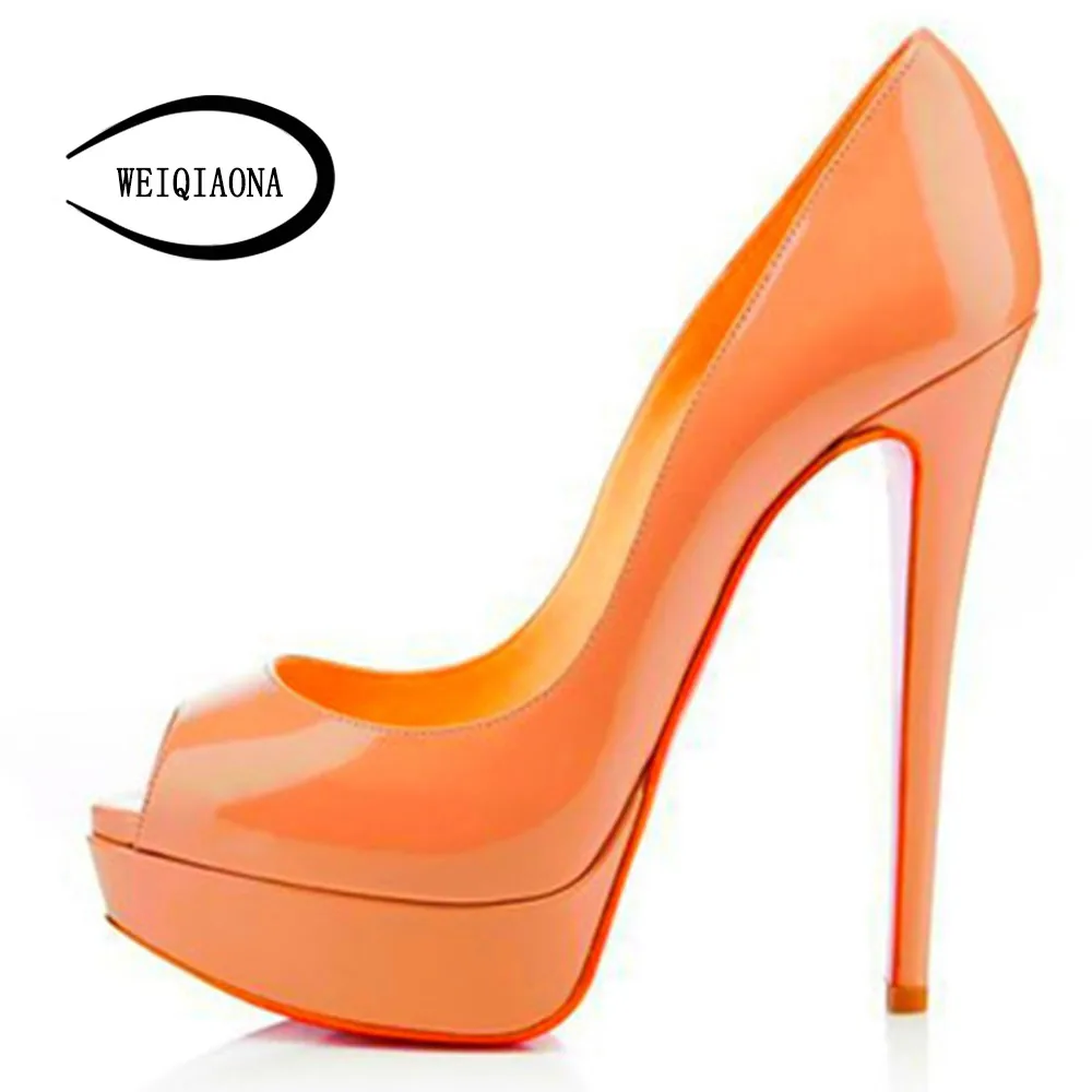 WEIQIAONA/Новинка года; большие размеры 35-46; женская обувь; пикантные туфли-лодочки с открытым носком на высоком каблуке; обувь для вечеринок на высокой платформе; модельная обувь - Цвет: Оранжевый