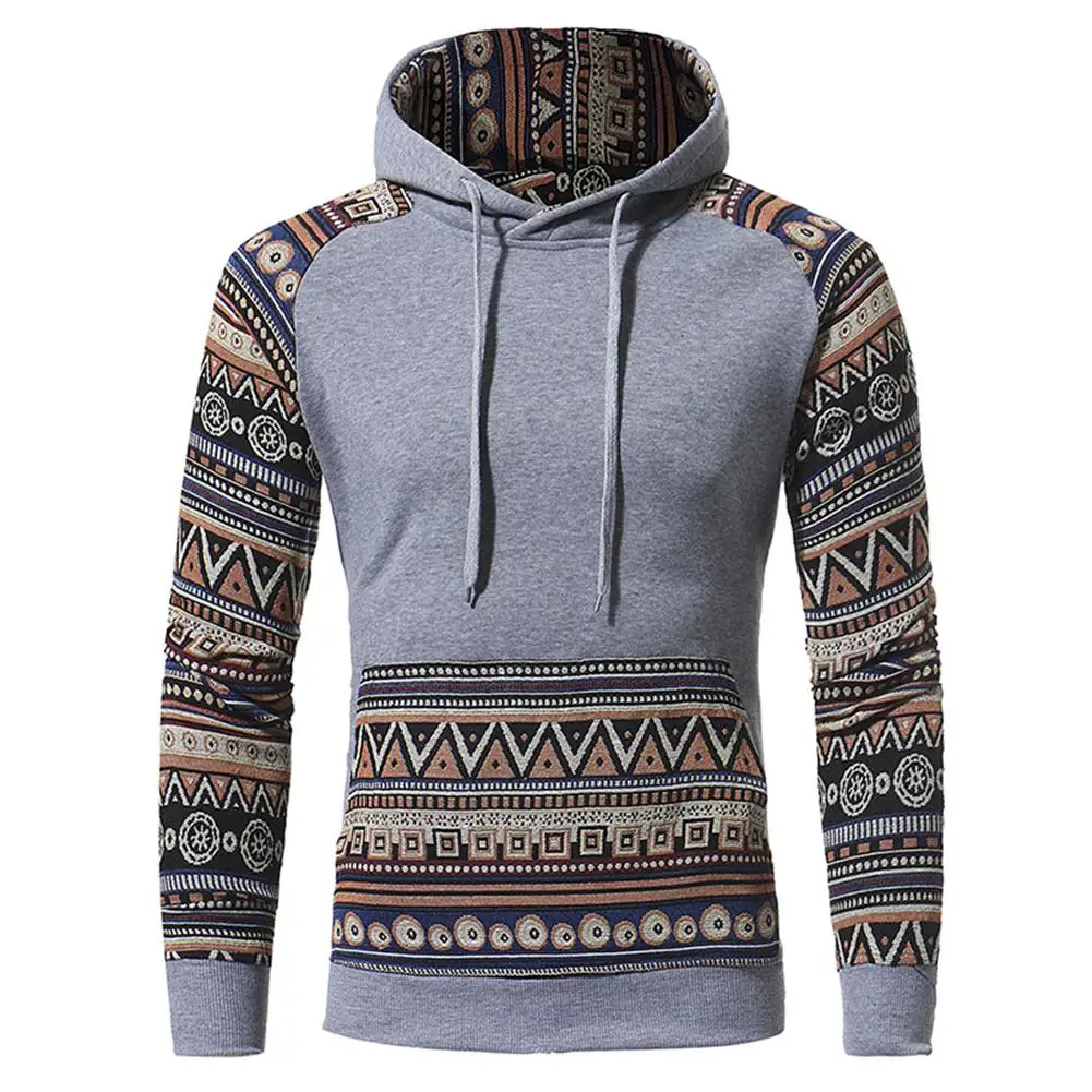 Pretty Ethnic Style Male Hooded Sweatshirt Stylish Long Sleeve Coat