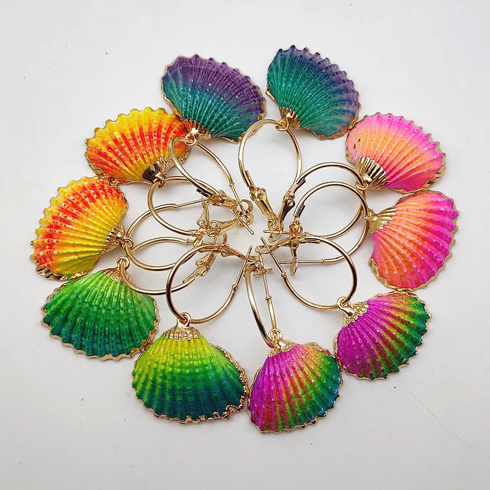 

2019 New Natural Shell Pendant Earrings Handmade Gold Conch Shell Earrings Female Models Color Beach Party Jewelry