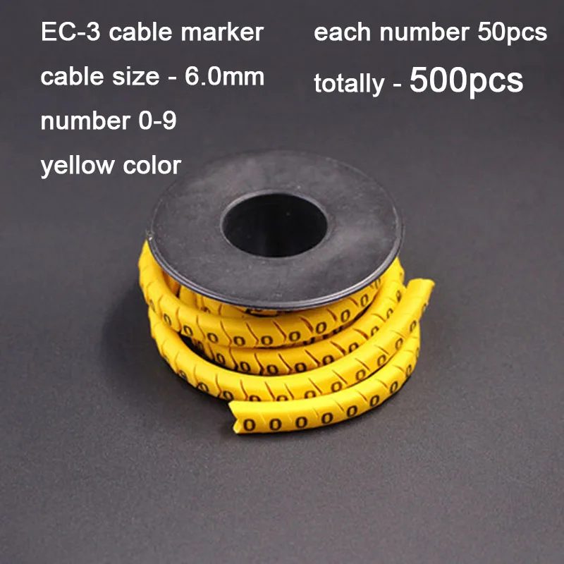 Маркер кабеля пронумерованный EC-3 Маркер кабельной проводки номер от 0 до 9 размер кабеля 6sqmm желтый цвет ПВХ маркеры кабеля маркер изоляции - Цвет: EC-3-500PCS-yellow