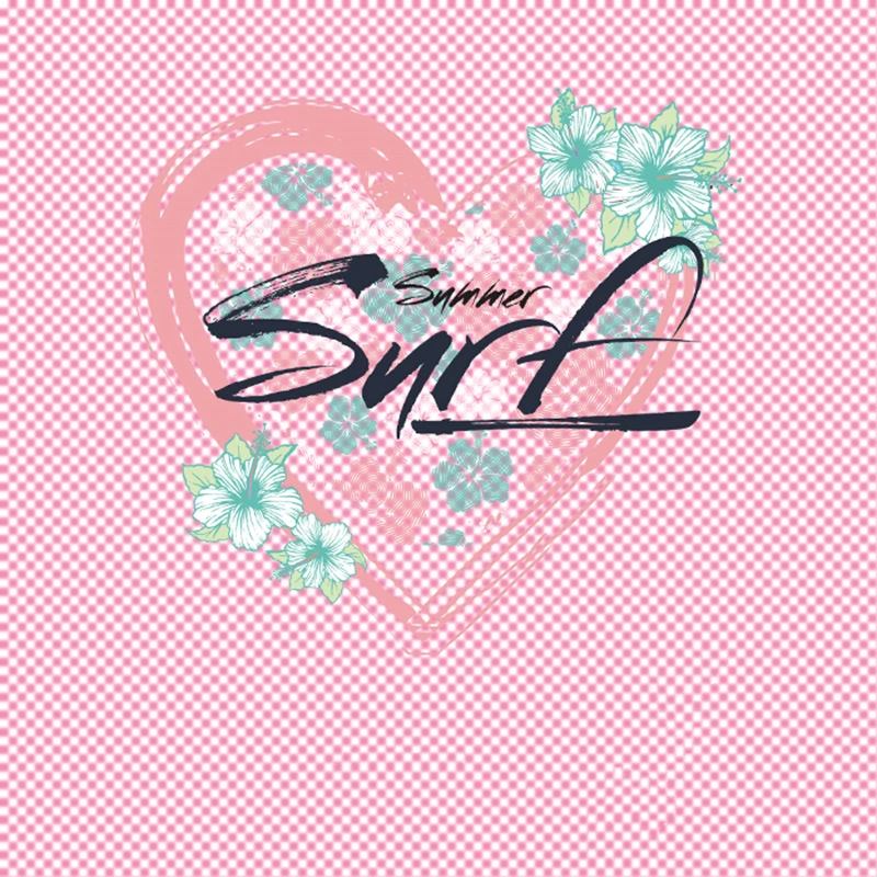 

20x19cm Heart Flowers "Summer Surf" Patch T-shirt Press Sticker Washable Iron On Transfers Patches for Girls T Shirt