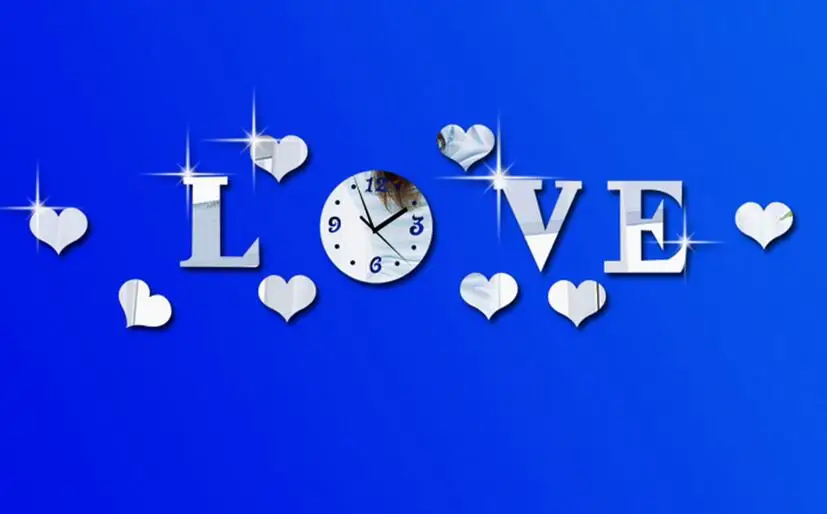cheap DIY Creative Silver Color Acrylic 3D Mirror Effect LOVE Letter Wall Sticker Clock Mechanism Decoration Home Decor