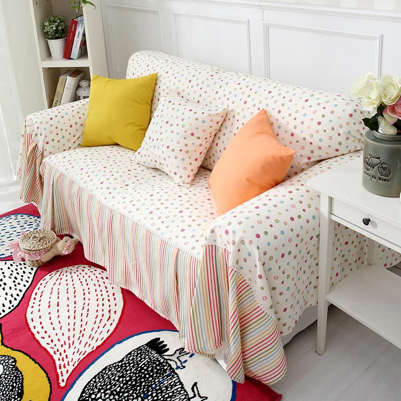 

Milk Tea Sofa Cover Slip-resistant Thick Cotton Sofa Cover Customize Rustic Sling Polka Dot Sofa Cover