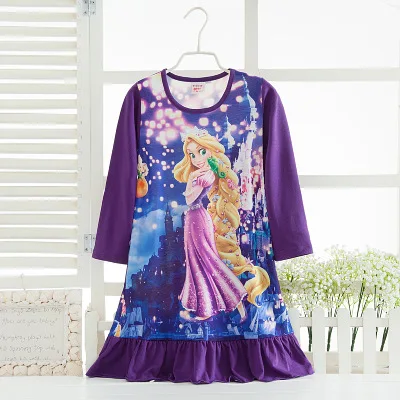 Disney princess summer night dress children pajama children home clothing baby cartoon Frozen Elsa nightgown girl sleepwear robe - Цвет: Фиолетовый