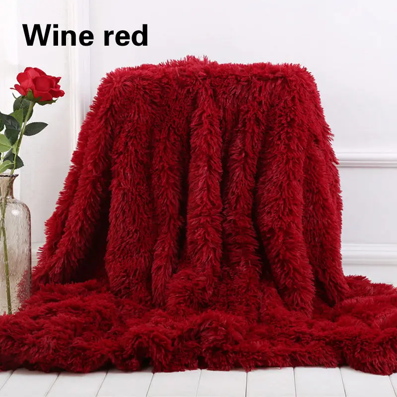 Новое большое мягкое теплое мохнатое одеяло из искусственного меха для дивана, двуспальное одеяло для кровати, домашний текстиль - Цвет: Бургундия