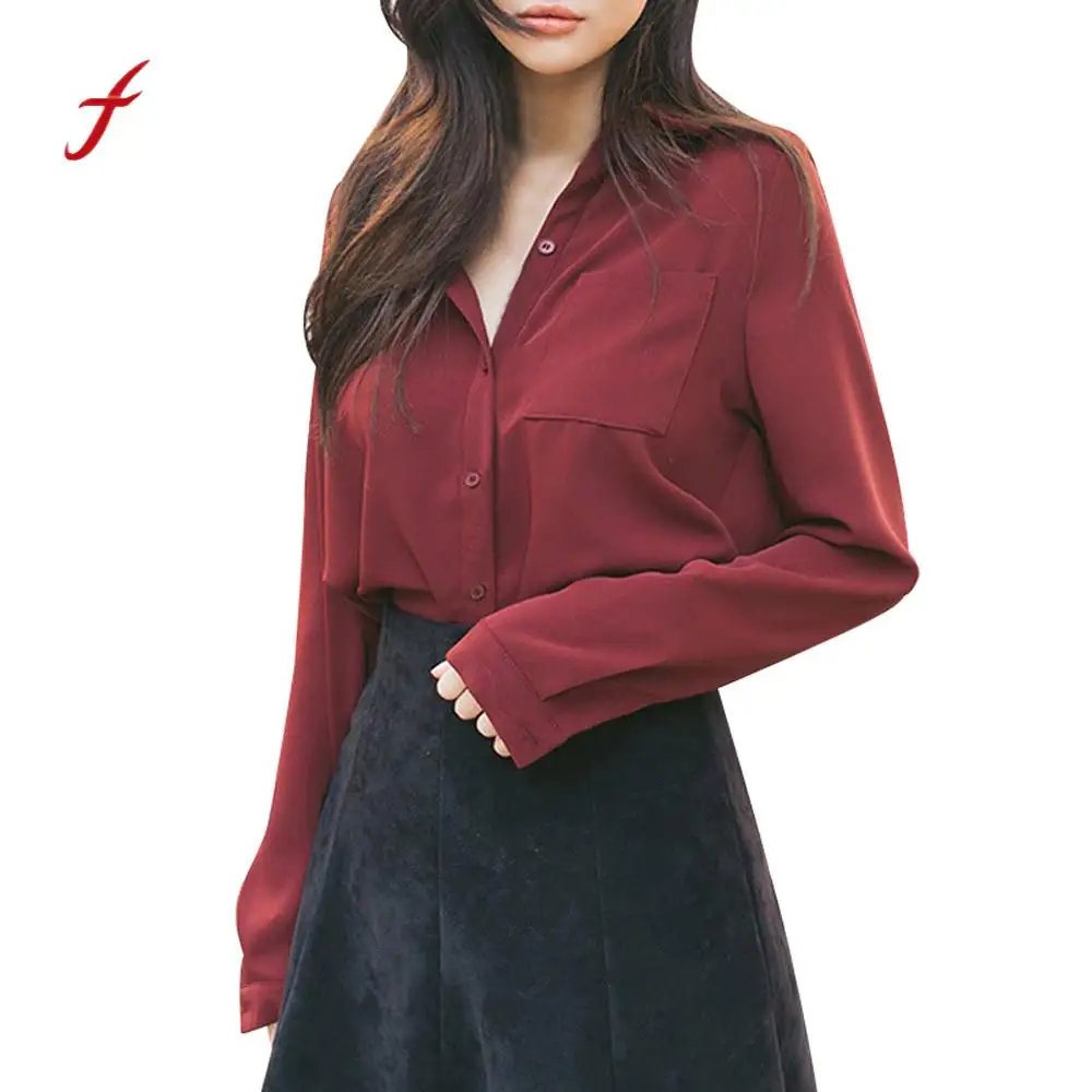 

Feitong 2018 Spring Blouse Women Long Sleeve Elegant Office Shirt Solid Button Loose Formal Work Shirt Top Blouse /PY