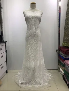 

African Lace Fabric 2018 High Quality Lace White Nigerian Lace Fabrics With Sequin Lace Trim For African Parties JL133