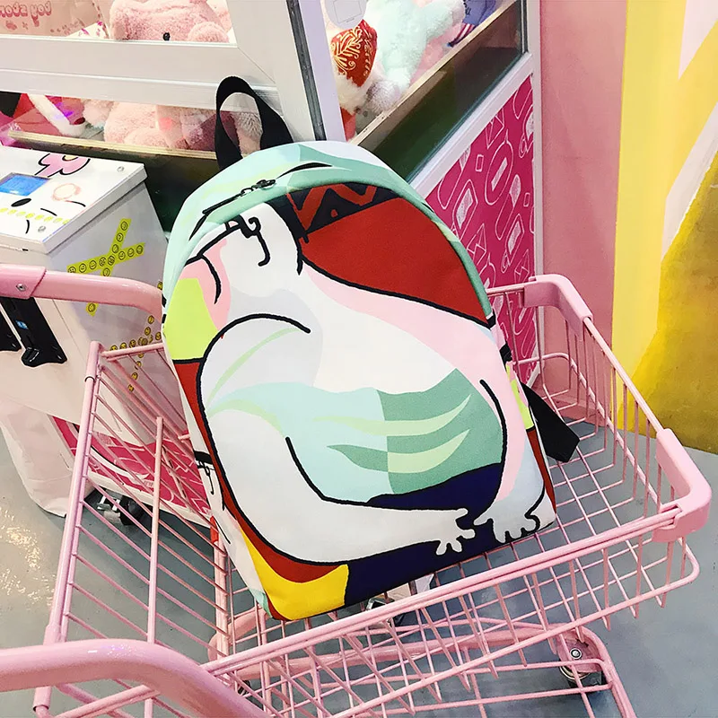 Menghuo Lovely Cat Printing Backpack Women Canvas Backpack School Bags for Teenagers Ladies Casual Cute Rucksack Bookbags (6)