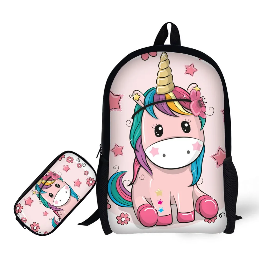 

Kawaii Cartoon Unicorn Backpack schoolbackpack 2 set pencil case kids book bag light weight schoolbag for teenage girls boys