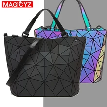 Женская сумка-тоут с геометрическим орнаментом и бриллиантами, несимметричная складная сумка через плечо, голографическая Лазерная светящаяся сумка-мешок
