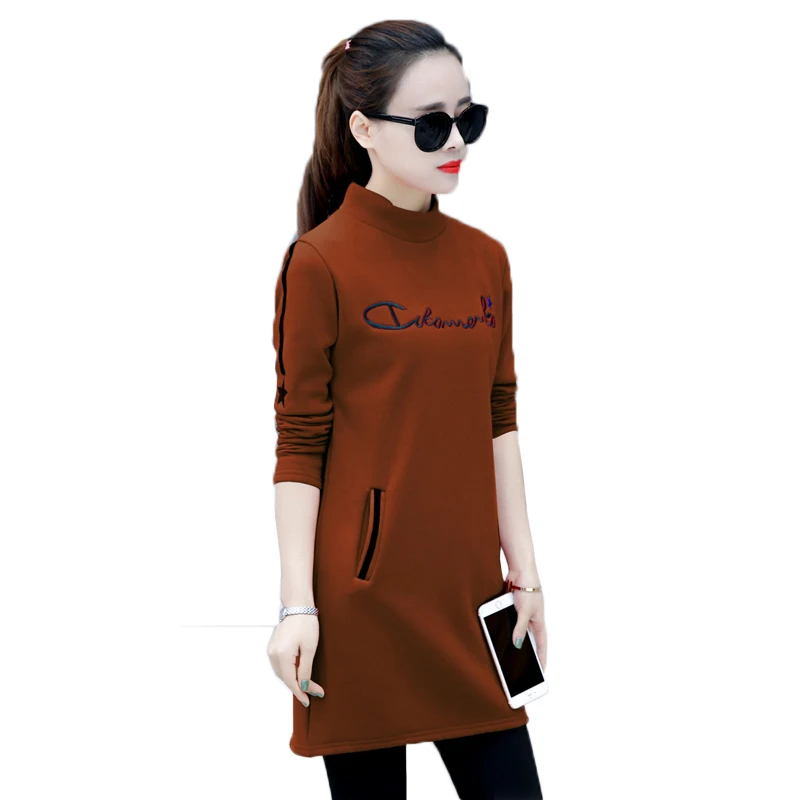 

Autumn Winter T-shirt Dress women new long sleeve hoodie dress korean Letter Print Tshirt Dresses with Pocket Mini vestido