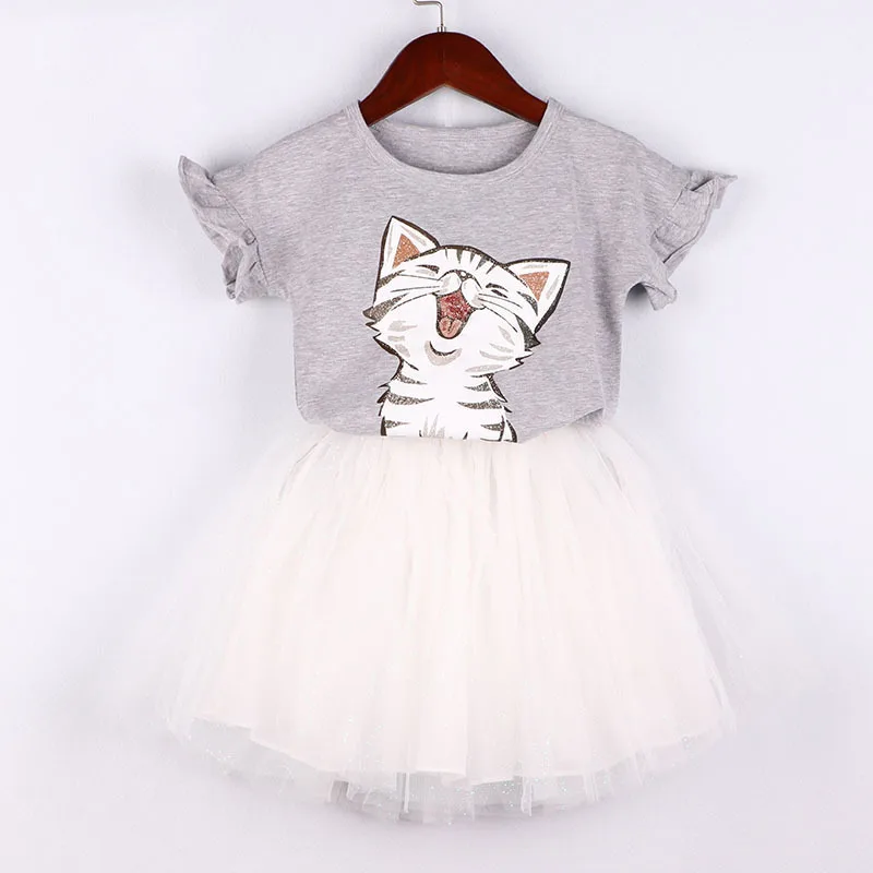 Комплект одежды для девочек; Милая Одежда для девочек; вечерние футболки с принтом единорога+ юбка; комплект из 2 предметов; повседневная детская одежда