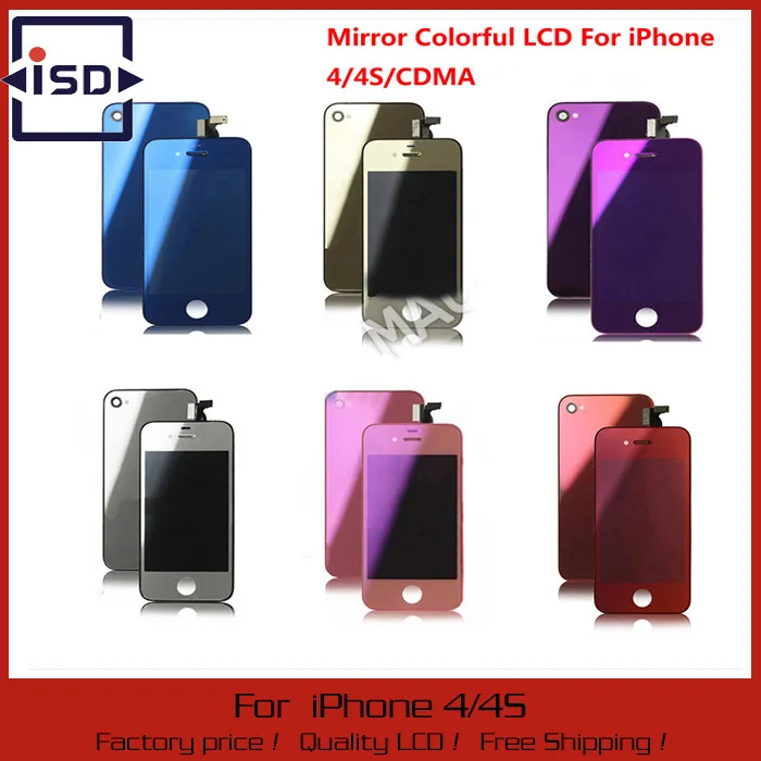 Mirror Colorful LCD Display Touch Screen Digitizer Home Button Back Cover Mix Color For iPhone 4G