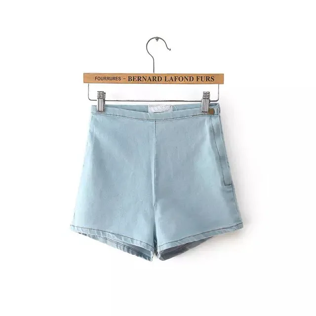 

Half off summer 2016 new European style ladies side zipper slim slim waist stretch denim shorts shorts