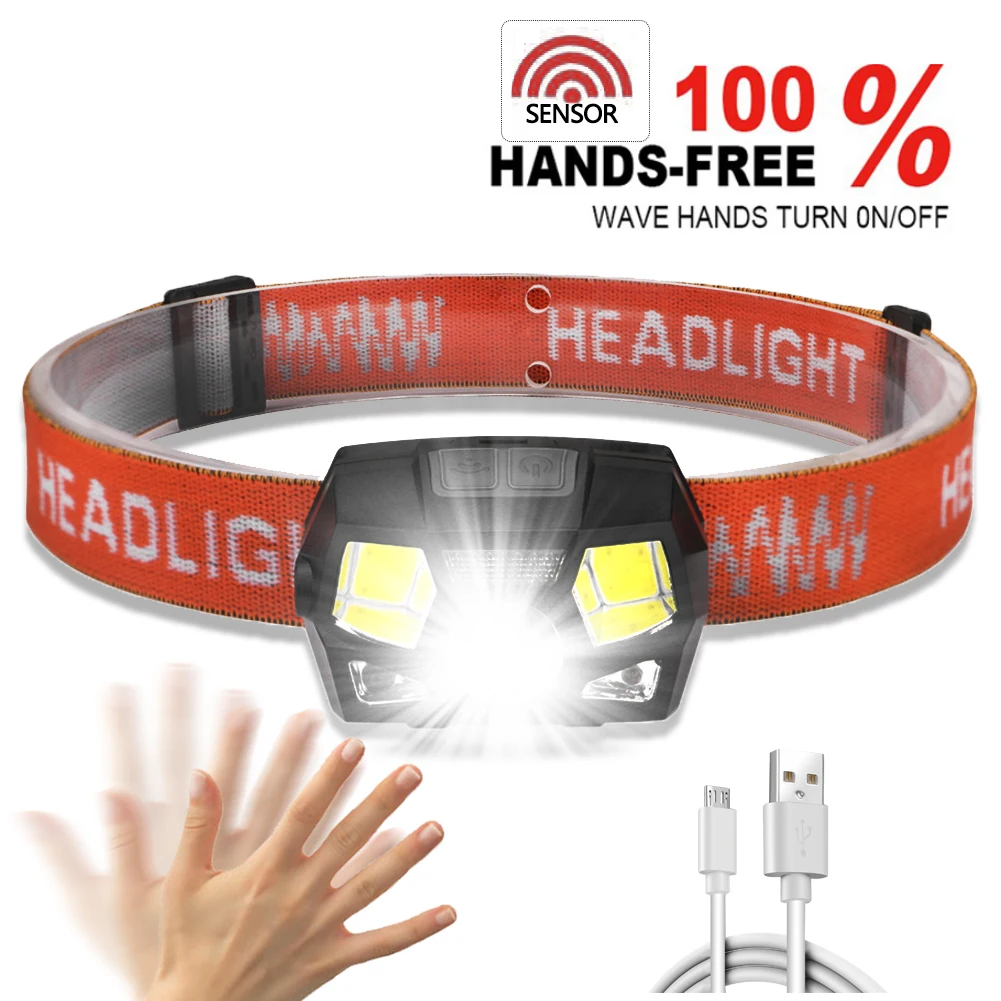 

6000 lumens LED Headlamp Super Bright Motion Sensor Hands-free Powerful Headlight USB Rechargeable head lamp light Waterproof