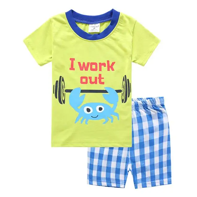 Детские летние Пижамные комплекты для маленьких мальчиков, комплекты одежды для сна с мультяшными животными, Детские хлопковые комплекты одежды для сна с короткими рукавами - Цвет: color at picture