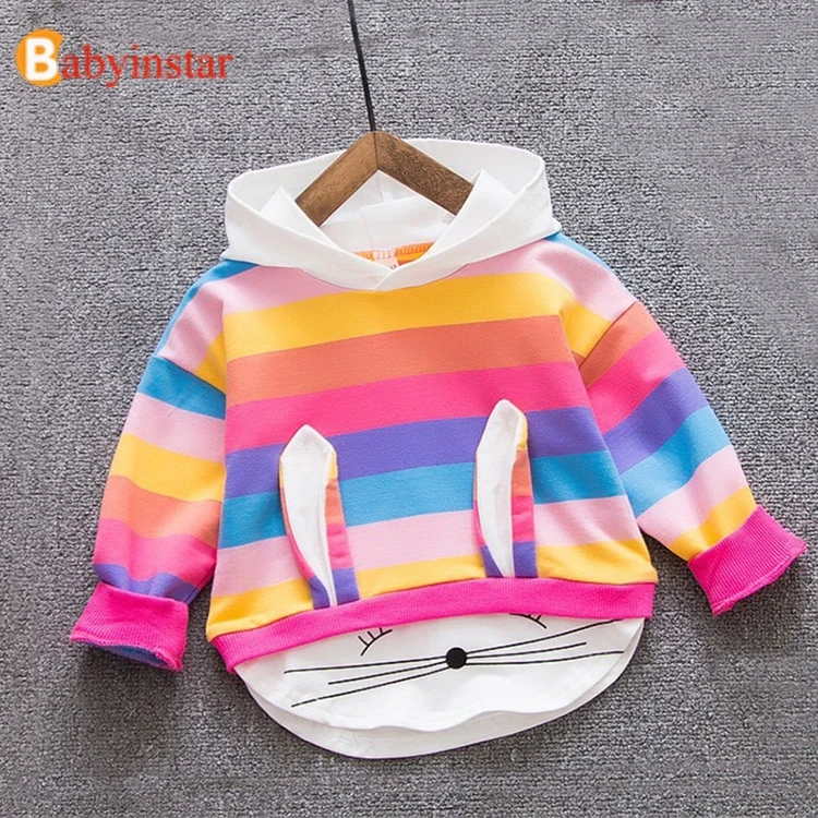 Babyinstar Rabbit Hoodies For Girls Sweatshirt With Ears For Children Rainbow Hoodie Kids Clothes Hoodies Girls Children Clothes