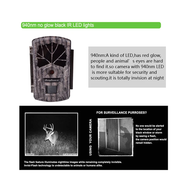 Boly Hunting Trail Game camera 24MP Night Vision 100ft 940nm No Glow LED