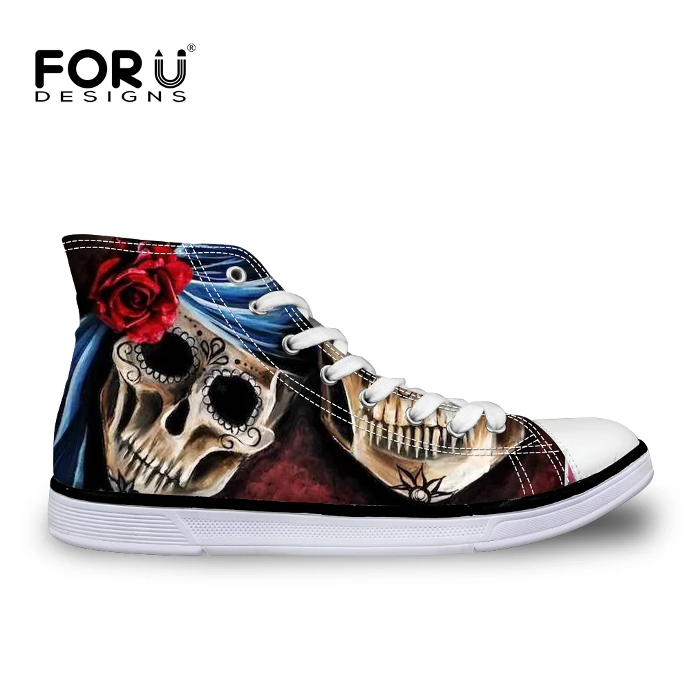 FORUDESIGNS Classic Women High Top Canvas Shoes Vintage Punk Skull