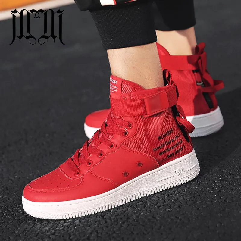 

MumuEli Red White Gray Black 2019 High Top Quality Skate Shoes Men Running Breathable Casual Designer Fashion Male Sneakers K50
