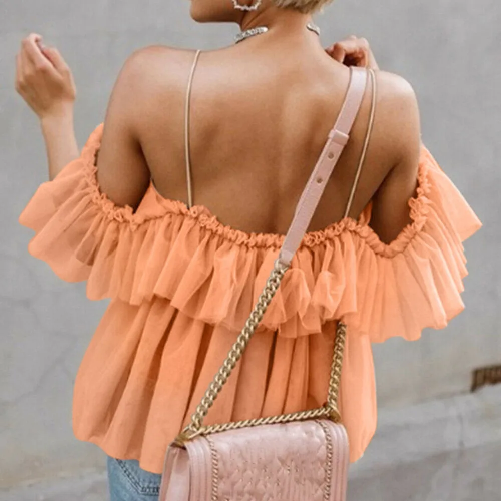 2019 womens summer sexy blouses dentelles vider ruffled ruffled sexy lace sling tops blouses blouses et chemisiers femme 40J12 (8)