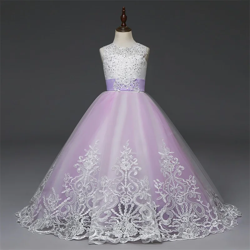 

AmzBarley Girl Lace Formal dress Kids Bow-knot Flower Wedding Ball Gown Children Long Evening Dresses Party costume Clothes