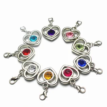 

Mix color 20pcs crystal birthstone heart charm dangle charms lobster clasp charms diy bracelet&bangle jewelry charm