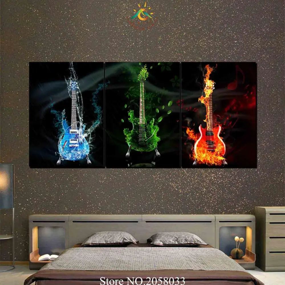 

3 or 5 Pieces Earth Water and Fire Guitars Modern Wall Art Canvas Printed Painting HD Prints Poster Wall Pictures for Home Decor