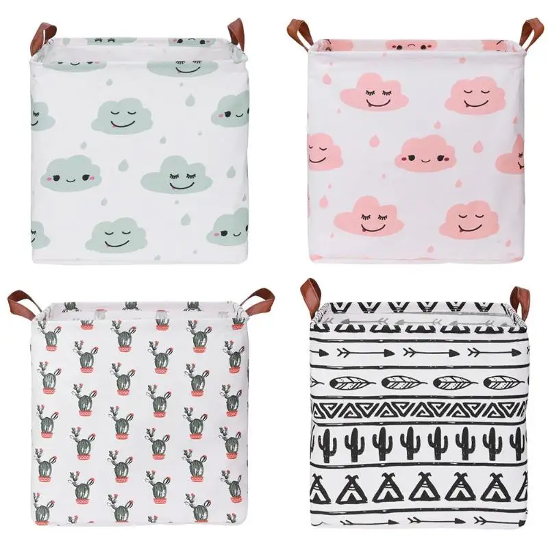 

Foldable Nordic blanket Stand Leather Handle Canvas Toys Storage Bucket Dirty Clothe Basket Sundries Holder Container Home Deco