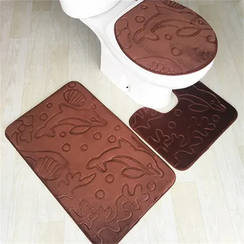 

3 PCS Rugs Carpet for Bathroom and Toilet Bath and Toilet Mat Set Toilet Seat Cover Pad Mattress Brown Purple Blue Solid Color