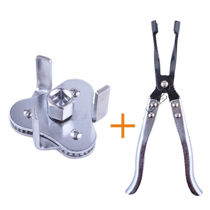Two Way Oil Filter Wrench Tool with 3 Jaw + Extra Long Engine Valve
