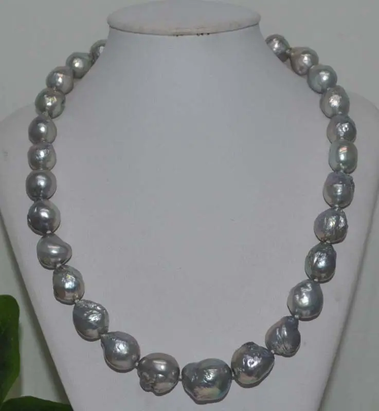 

Free shipping hot sale Women Bridal Wedding Jewelry >>2016 Outstanding luster Beautiful gray 16*18mm Kasumi Pearl Necklace