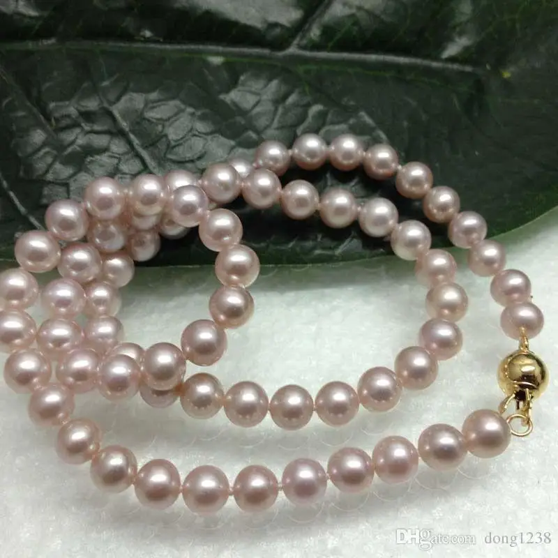

Natural Rare Lavender 6.5mm round Cultured Pearl Necklace J12001>>> free shipping