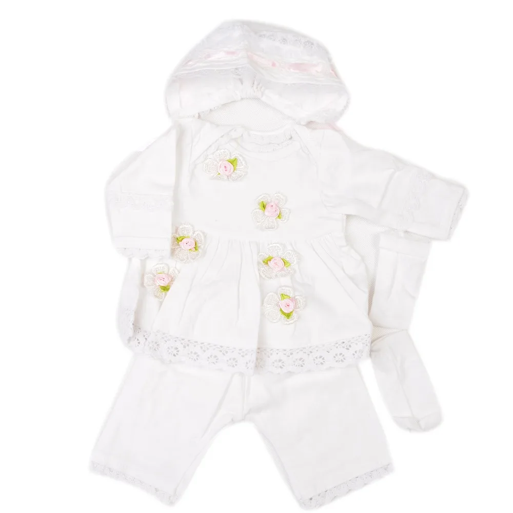 

High Quality Baby Girl Clothes sets White Color Suit for 17 inch Reborn Baby Doll With Socks Hat pants Fashion Doll Accessories